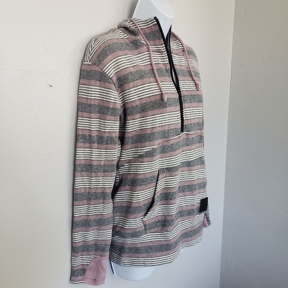 Ampersand Avenue & Ave Women's Medium Quarter Zip Hooded Jacket Stripes Red BW - Picture 5 of 8